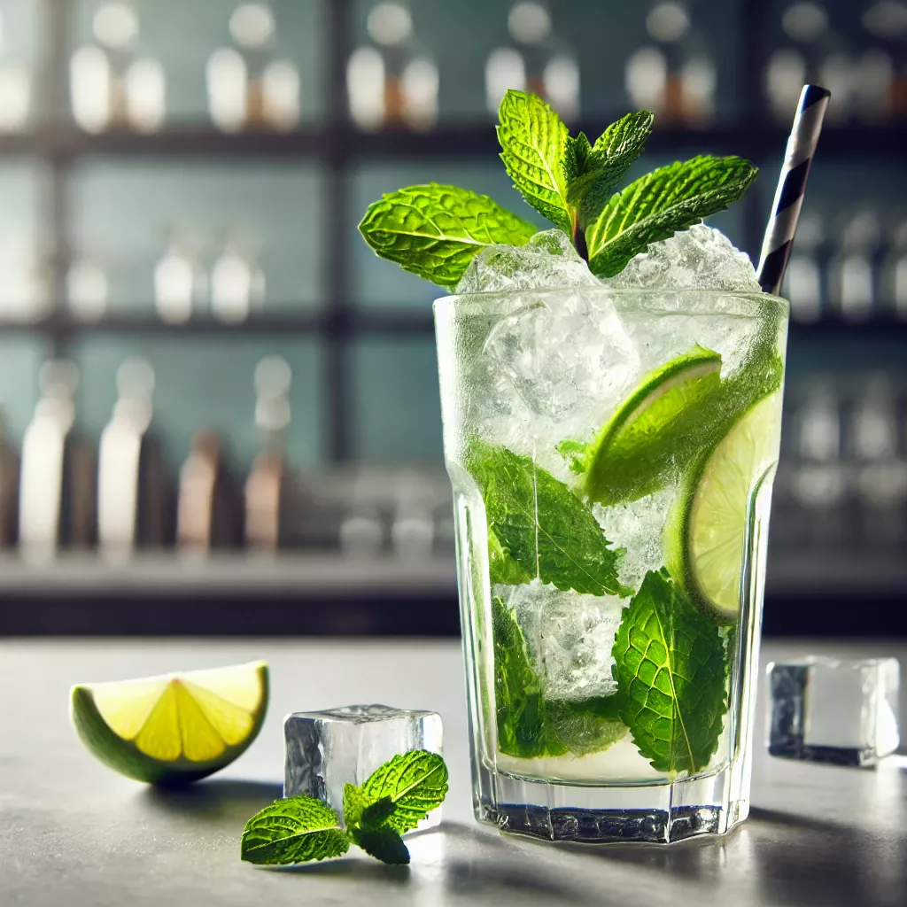 Verre de mojito classique garni de menthe fraîche et de tranches de lime
